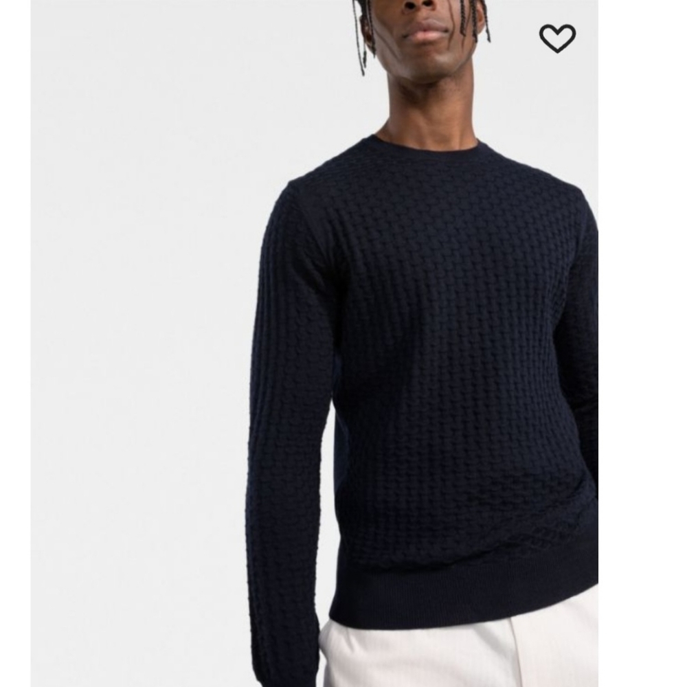 Corneliani Men's Virgin Wool Ribbed Navy Blue Jumper Sweater
